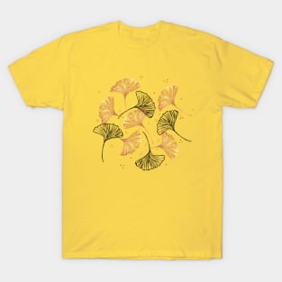 Yellow and Black Fall Ginkgo Leaves T-Shirt